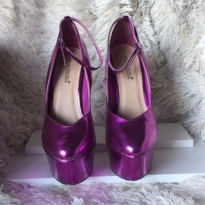 Ankle strap platform metallic heels